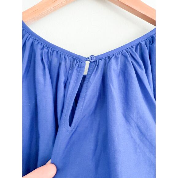 Madewell | NWT Shirred Puff-Sleeve Top in Cotton-Silk Voile Bright Sapphire Sz L - Picture 10 of 10